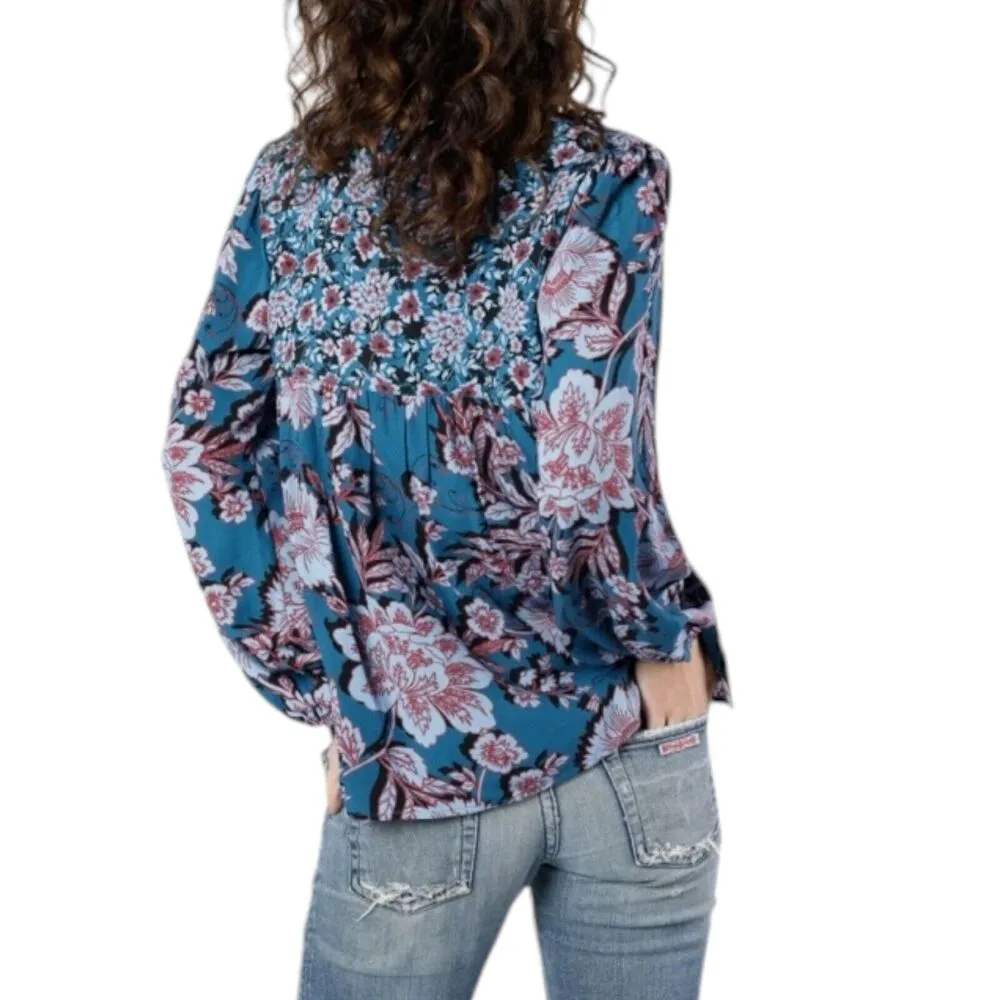 NWT Band Of The Free Josie Sapphire Floral Long Sleeve Oversized Peasant Top XS Blue - Image 2