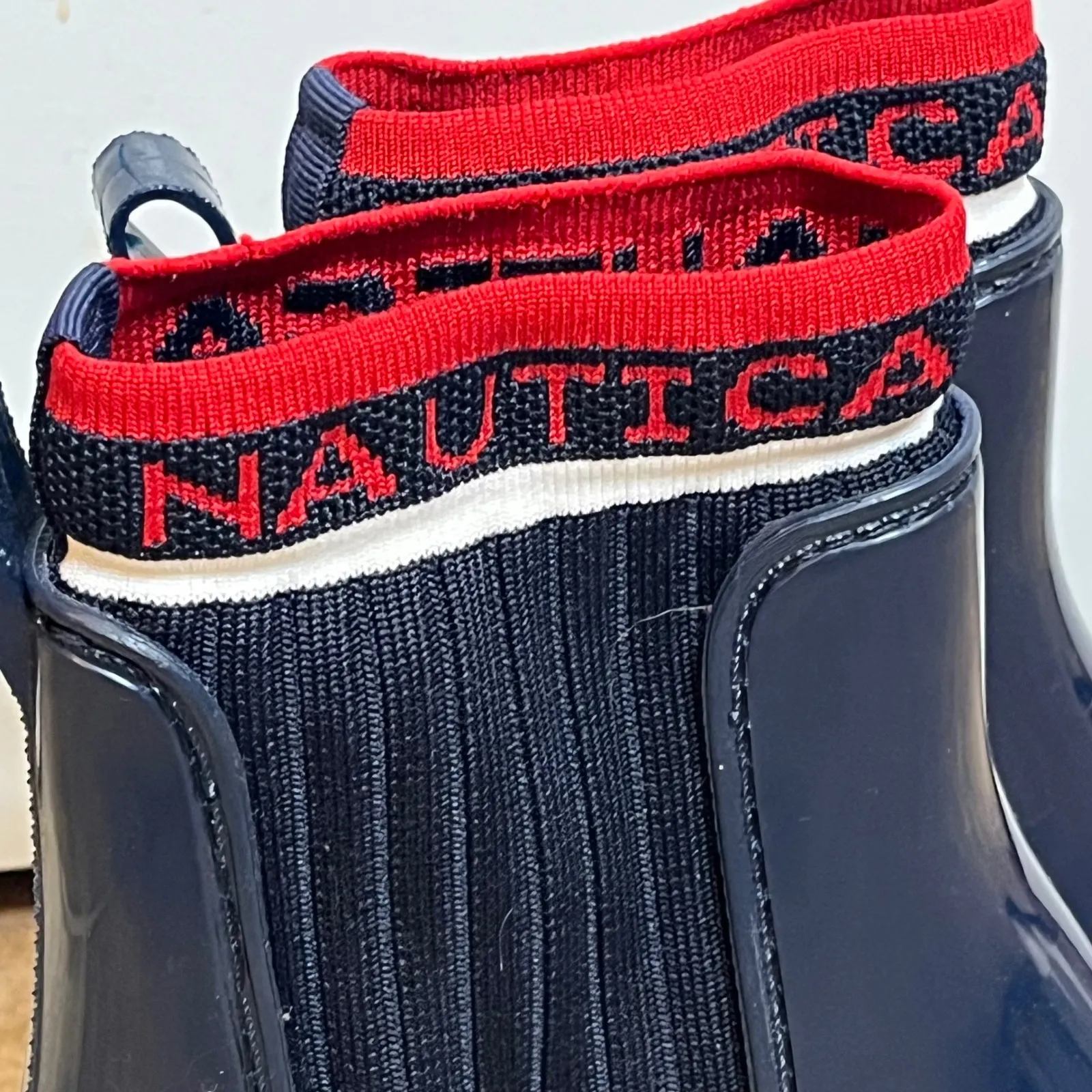 Nautica Womens Size 7 Navy Blue Rubber Rain Boots Ankle Chelsea - Image 4