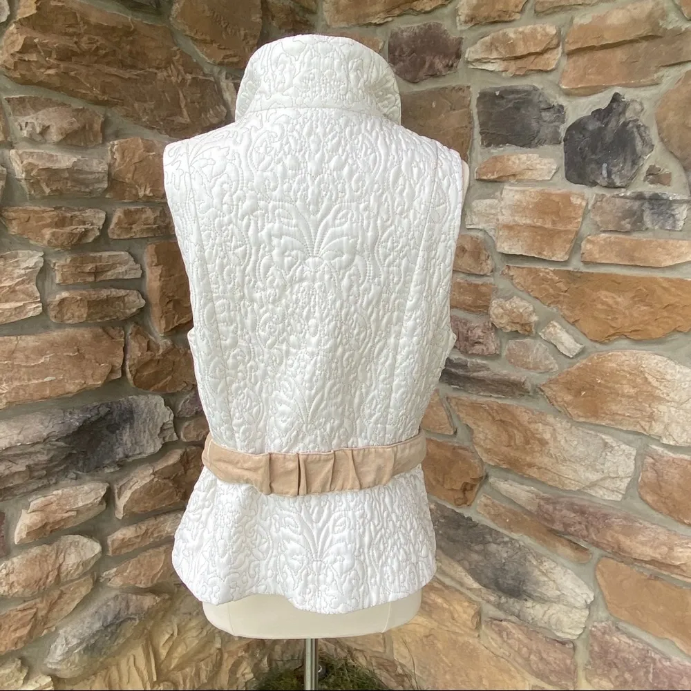 WHBM Ivory Embroidered Quilted Jeweled Belted Vest - Image 6