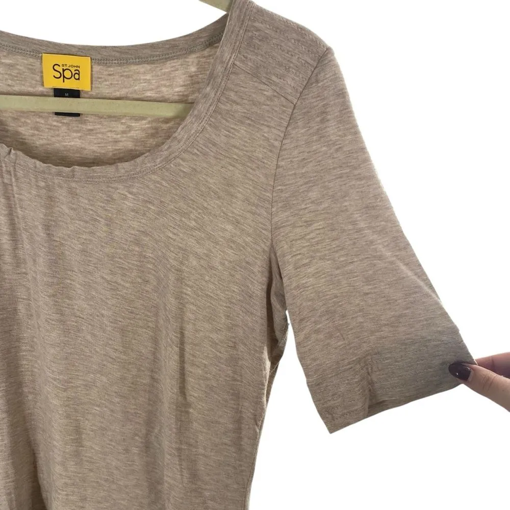 St. John Spa Women’s M Pleated Scoop Neck Top Beige‎ Gray Heather Neutral Soft - Image 2