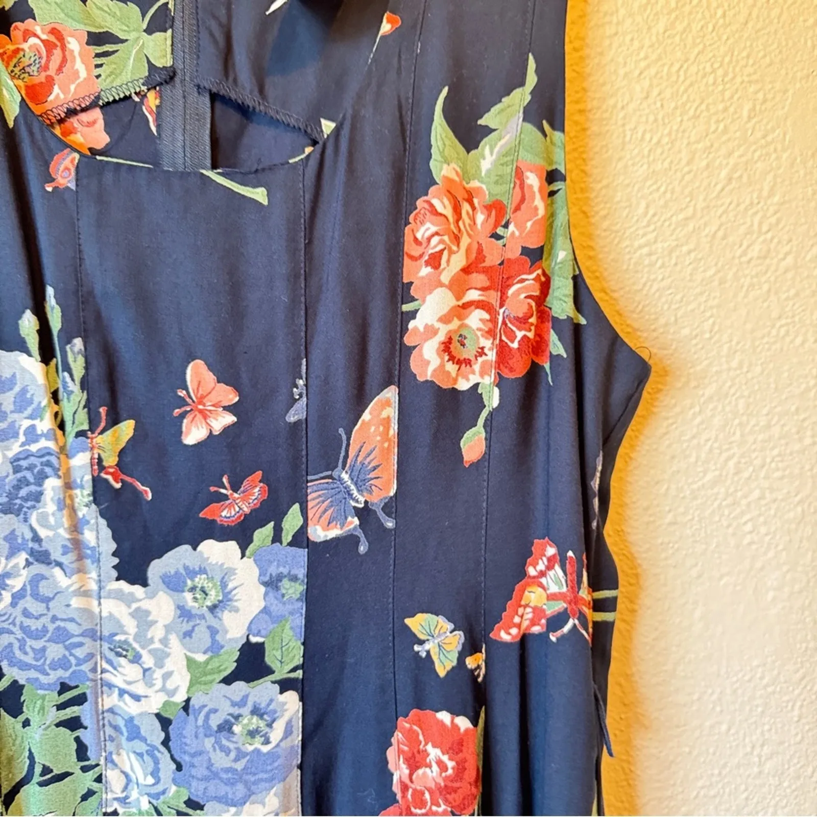 Vintage 90s Blue Floral Butterfly Print Sun Dress Womens 8 Casual Summer Modest - Image 7