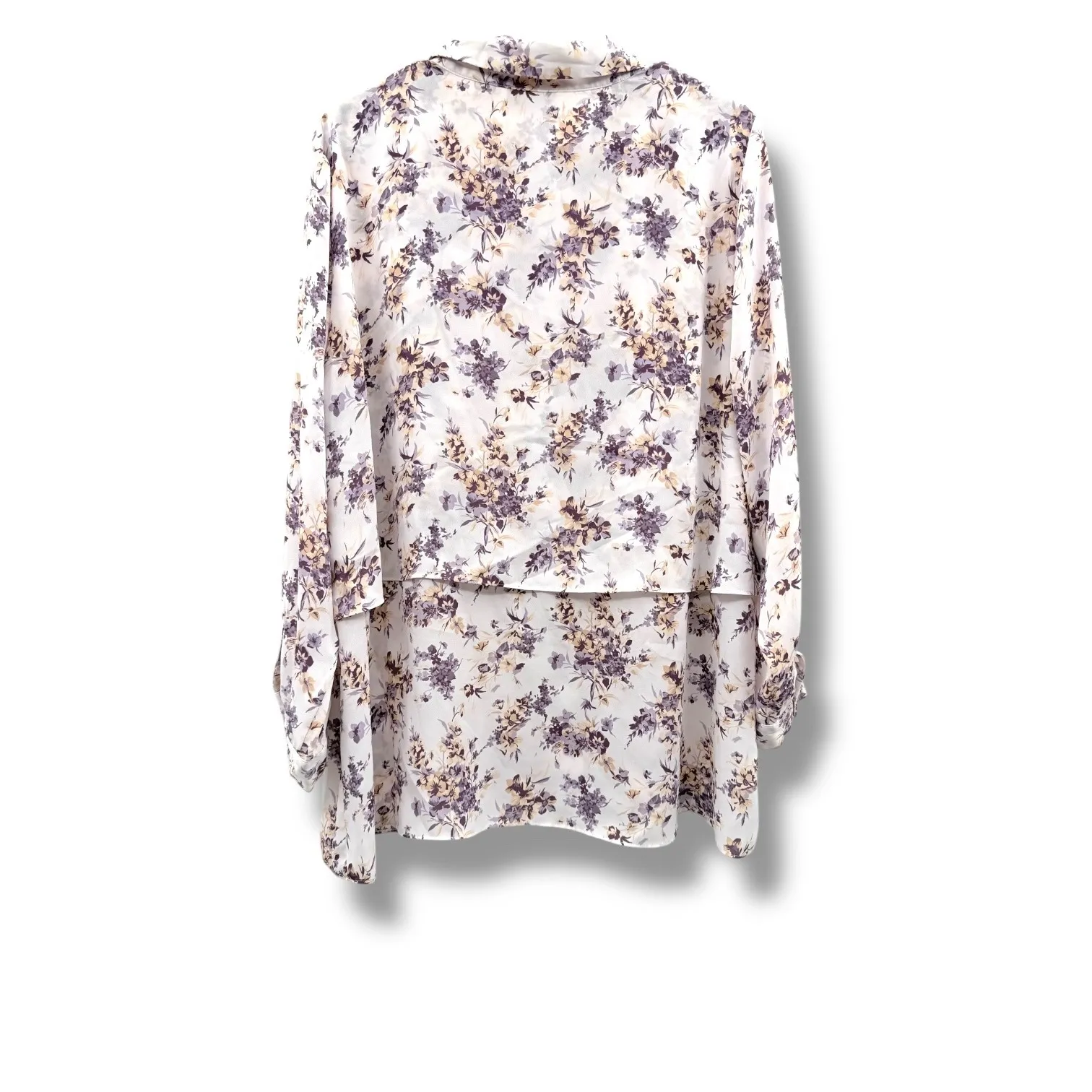 Joan Rivers Floral Chiffon Blouse Women's 1X Purple White Long Sleeve Layered - Image 2