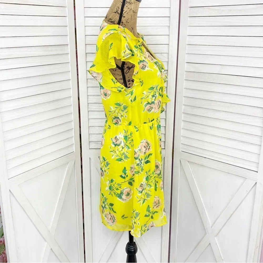Prince & Fox Aeropostale Floral Ruffle Surplice Dress Yellow Peach Medium - Image 3