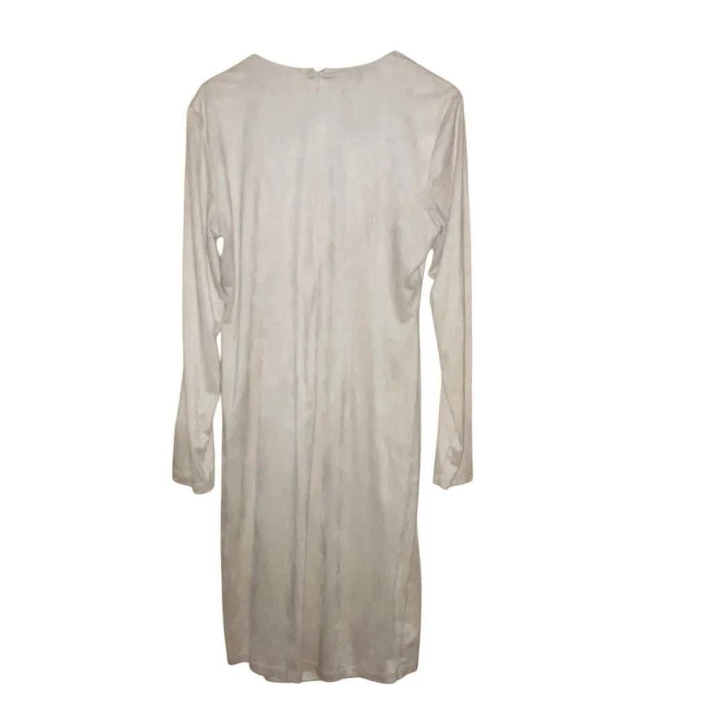 Calvin Klein v-neck long-sleeved faux wrap dress in a light beige 10 #759 - Image 2