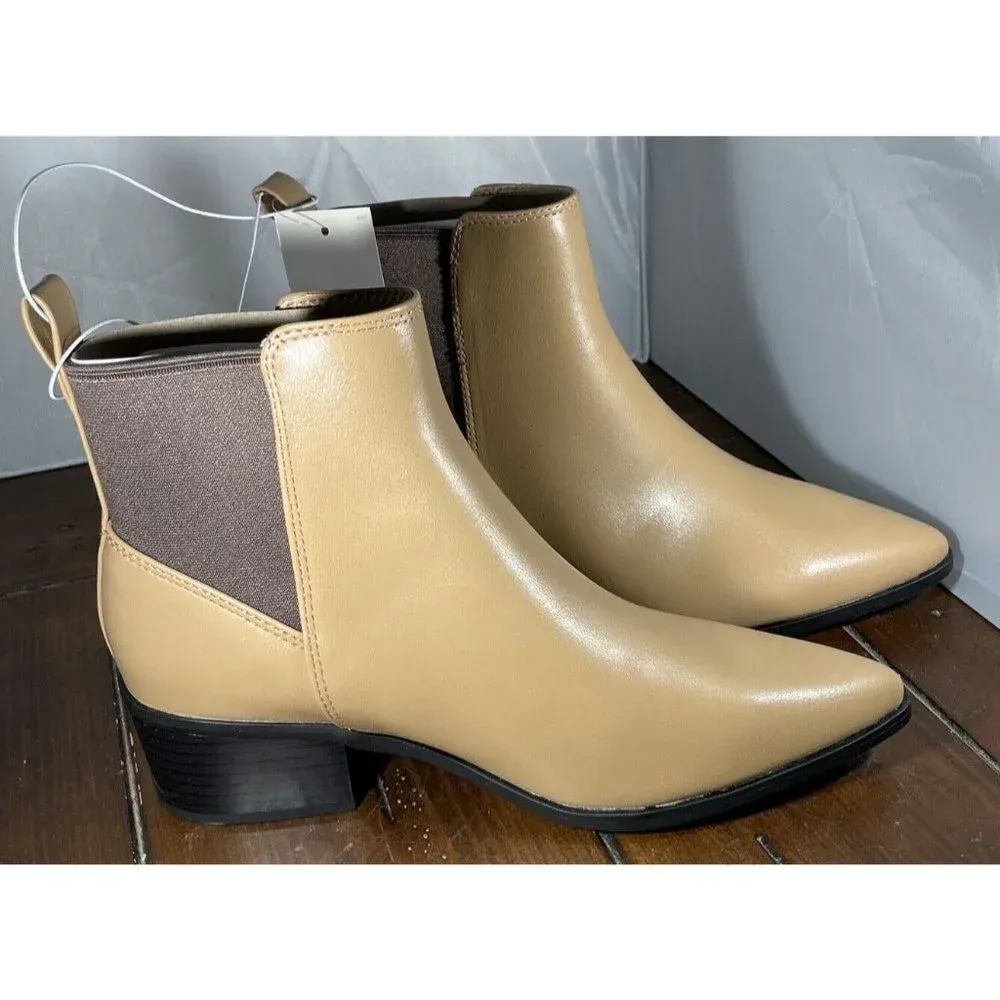 A New Day Tan Gwen Faux Leather Low‎ Shaft Ankle Heeled Boots Size 7 NEW - Image 2