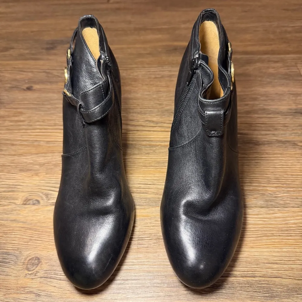 Coach Salene Cow Safari Black Leather Zip Up
Ankle Booties Size 10 Almond Toe - Image 3