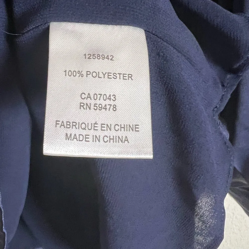 Rachel Zoe Navy Blue Satin V-Neck Long Button Sleeve Blouse Size Large - Image 11