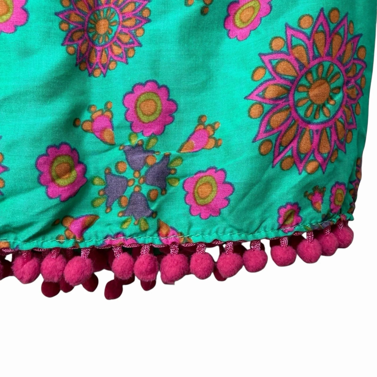 Natural Life Infinity Scarf Pom Pom Mandala Rayon Turquoise 14.5 W x36 L Boho - Image 5
