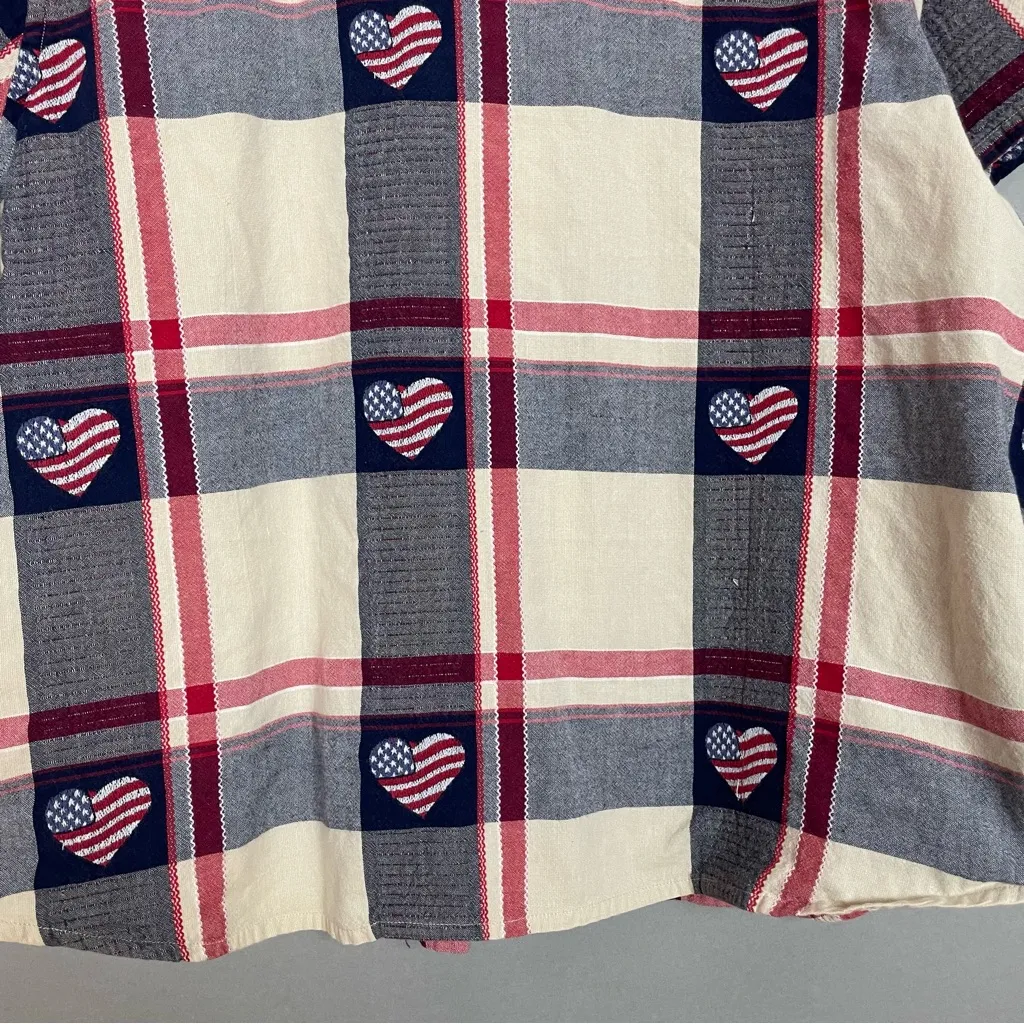 American Flag Shirt Hearts Women Size 2X Cotton Americana 4th of July Patriotic Red - Image 6