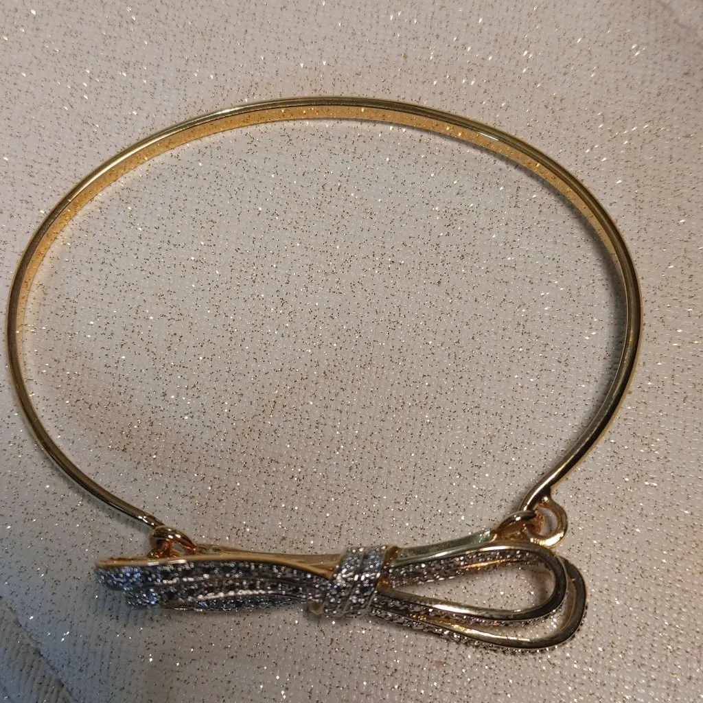 Gold Prime Art Jewel Ribbon Bow Bangle Bracelet Stamped PAJ BB Bow Rhinestone - Image 6
