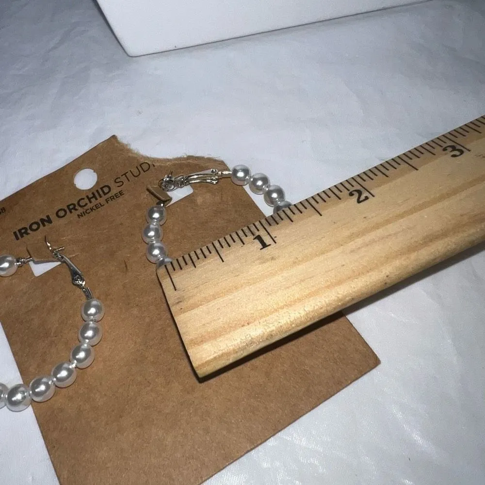 Iron Orchard Studios Nickel Free Faux Pearl Hoop‎ Earrings Silver - Image 8