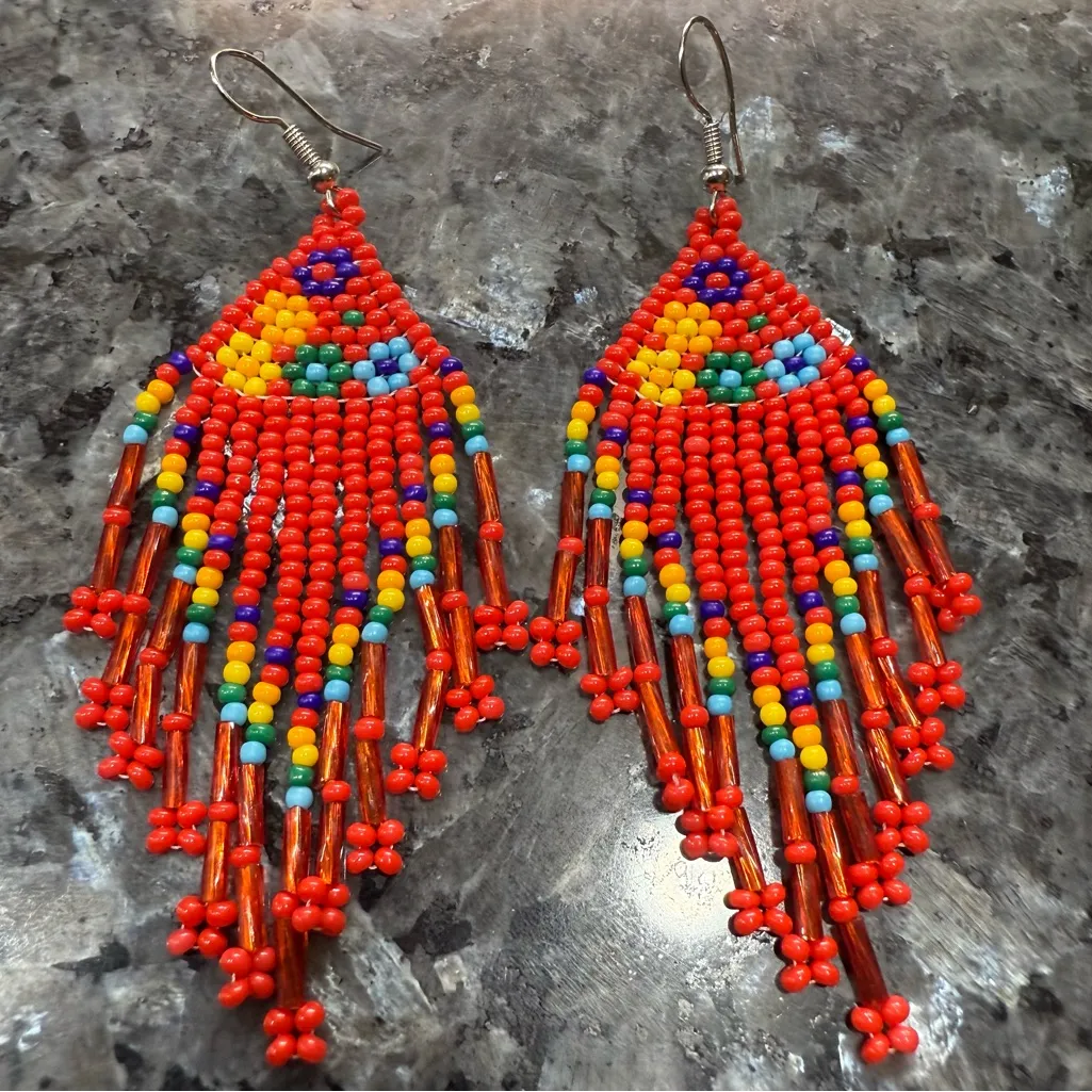 2/$29 or 3/$39 Red and Blue Chandelier Earrings with Beaded Fringes - Image 2