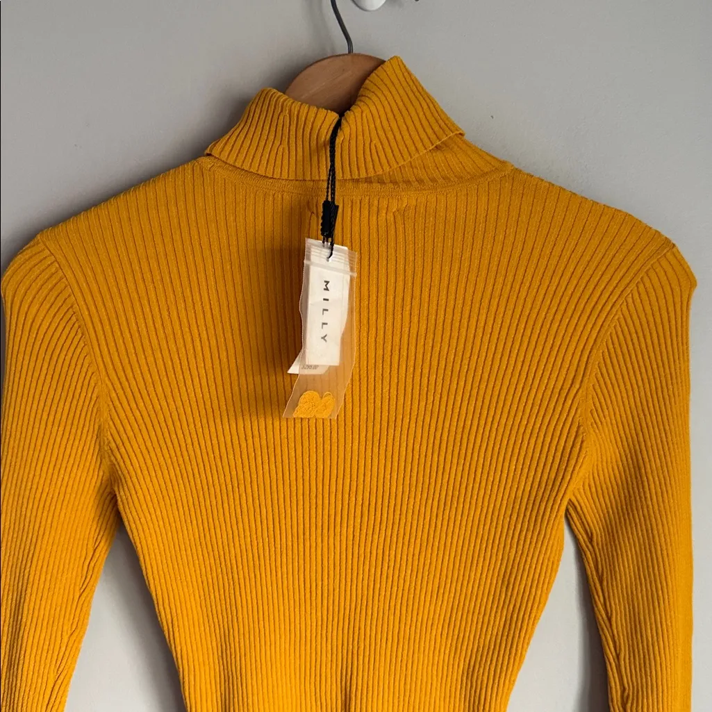 NEW MILLY ribbed yellow turtleneck sweater XS - Image 4