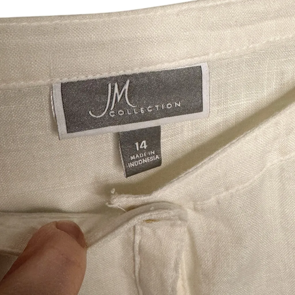 JM COLLECTION OFF WHITE 100% LINEN TUNIC TOP SZ 14 - Image 3