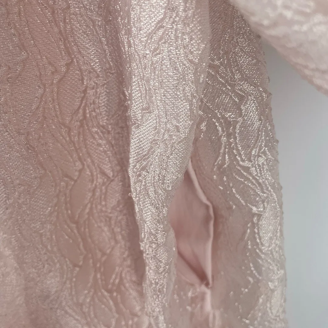 ANTHROPOLOGIE Soft Pale Pink Textured Puff Sleeve Baby Doll Midi Dress size XS - Image 16