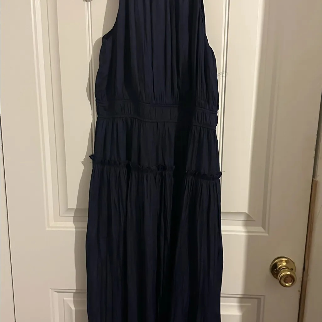 Skies Are Blue Elegant Navy Blue Halter Dress - Image 4