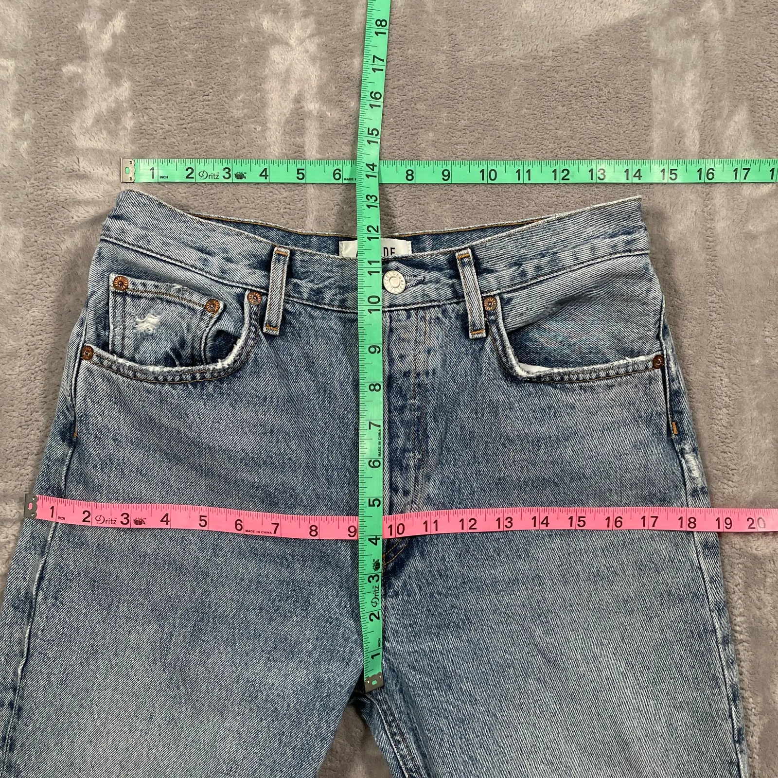 Agolde Riley Jeans Womens 28 Blue Organic Cotton Distressed Button Fly Straight - Image 10