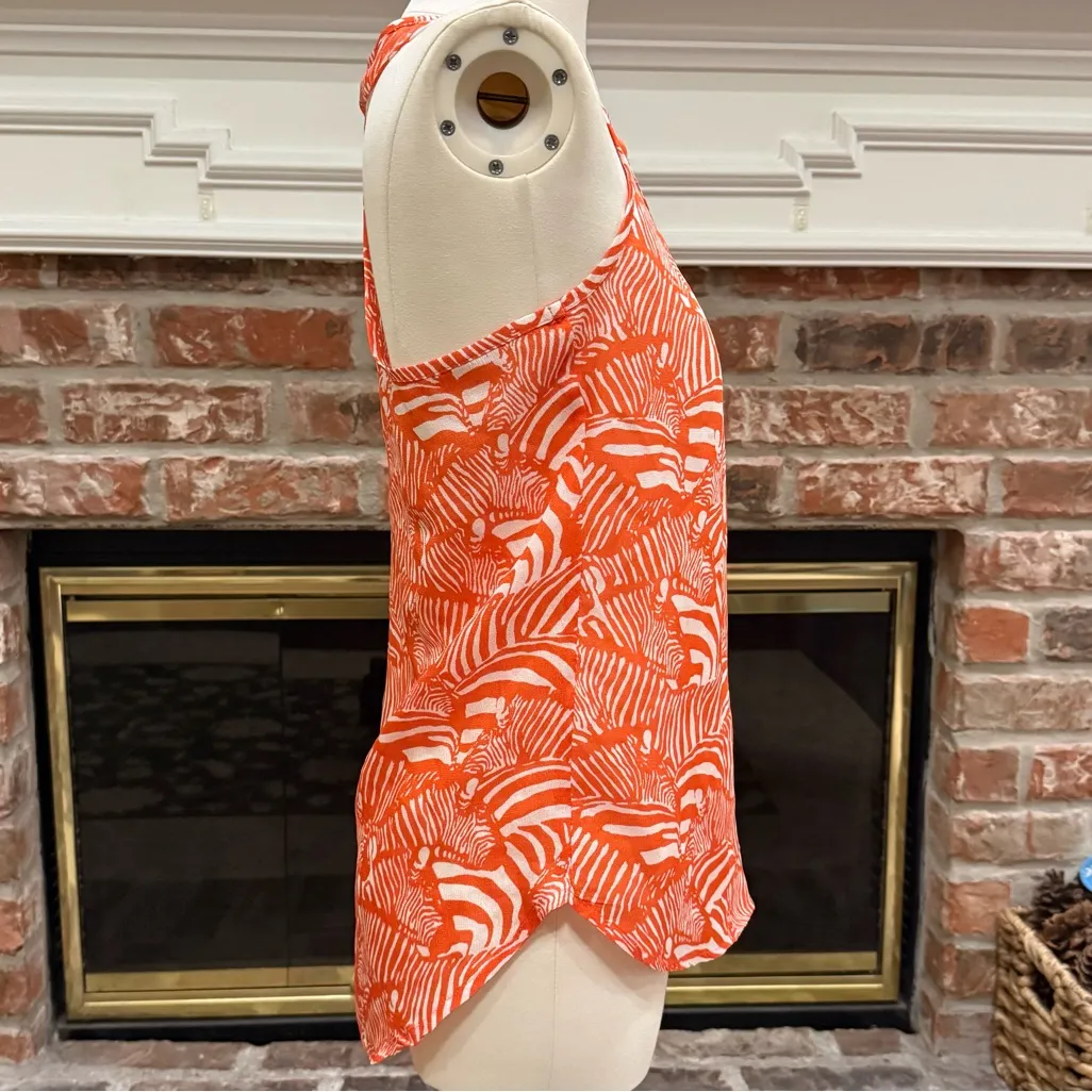 Trina Turk 💯 % silk Orange & White Swirly Zebra Print Sleeveless Top / XS/S - Image 7
