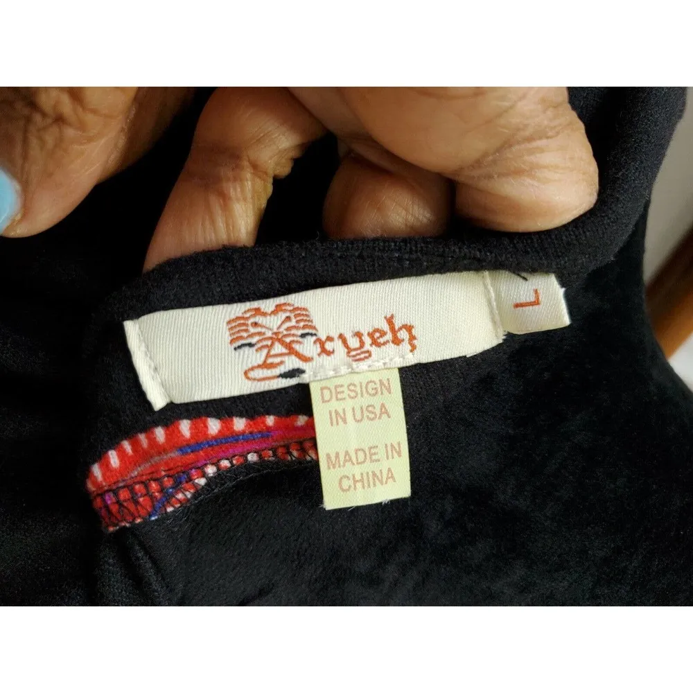 Aryeh Women Black/Red Polyester Round Neck Long Sleeve Knee Length Dress Size L - Image 9