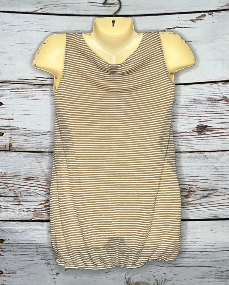 LOFT Ann Taylor NWT XS Tan White Metallic Gold Stripe Cowl Neck Knit Tank Top - Image 2