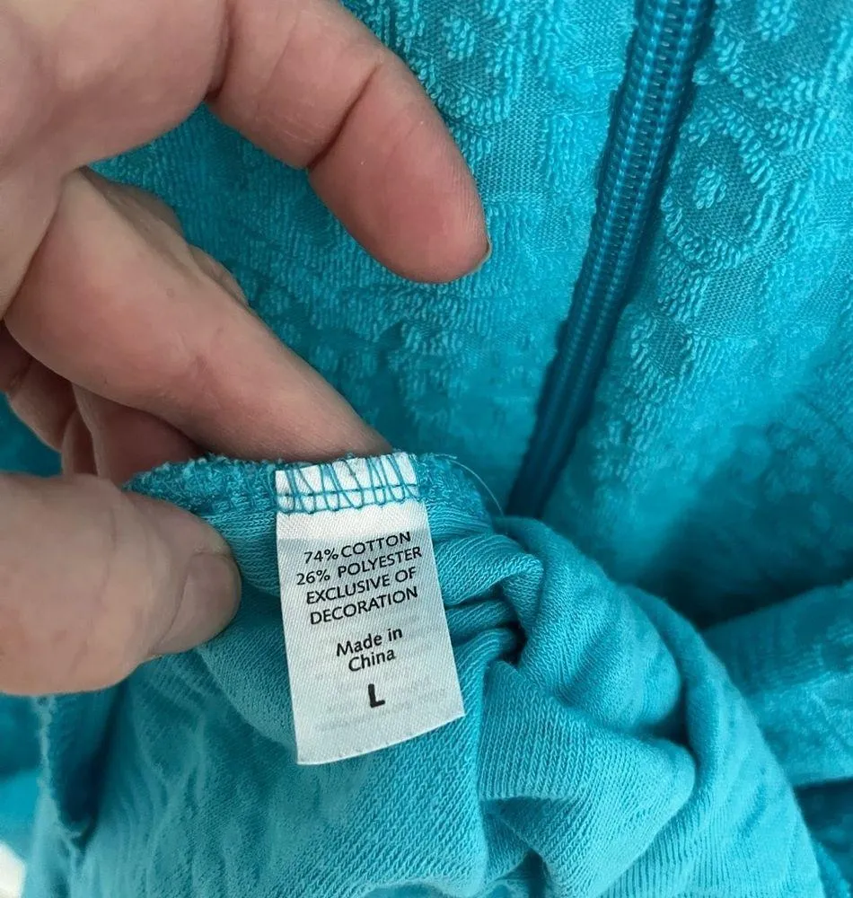 Vintage Women's Teal Stan Herman Chenille Robe Bathing Suit Cover Up Size L Blue Size L - Image 6