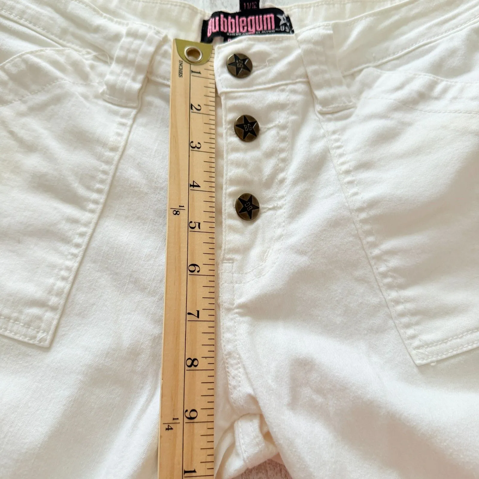 VTG Y2K Bubblegum White Cotton Blend Stretchy Junior Capri Pants Sz 11/12 (flaw) - Image 8