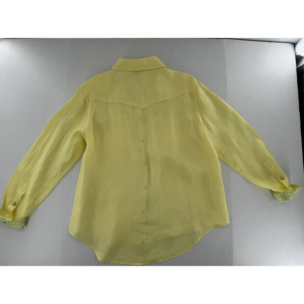Sundance Pearl Snap Shirt Size M 100% Linen Yellow Western Rodeo Cowgirl​​ Size M - Image 10