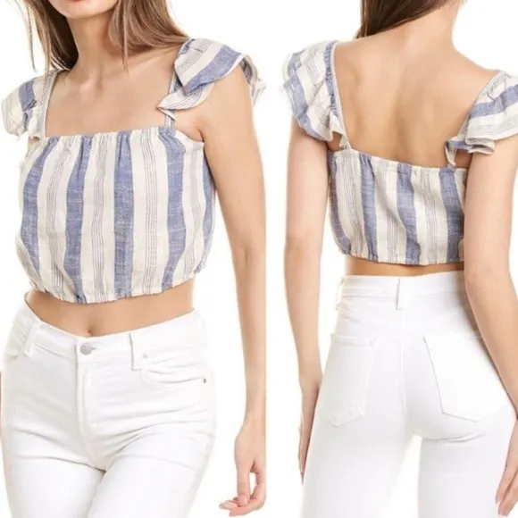 NWT! Alice + Olivia Linen Cropped Top Cream Blue - size XS - Image 2