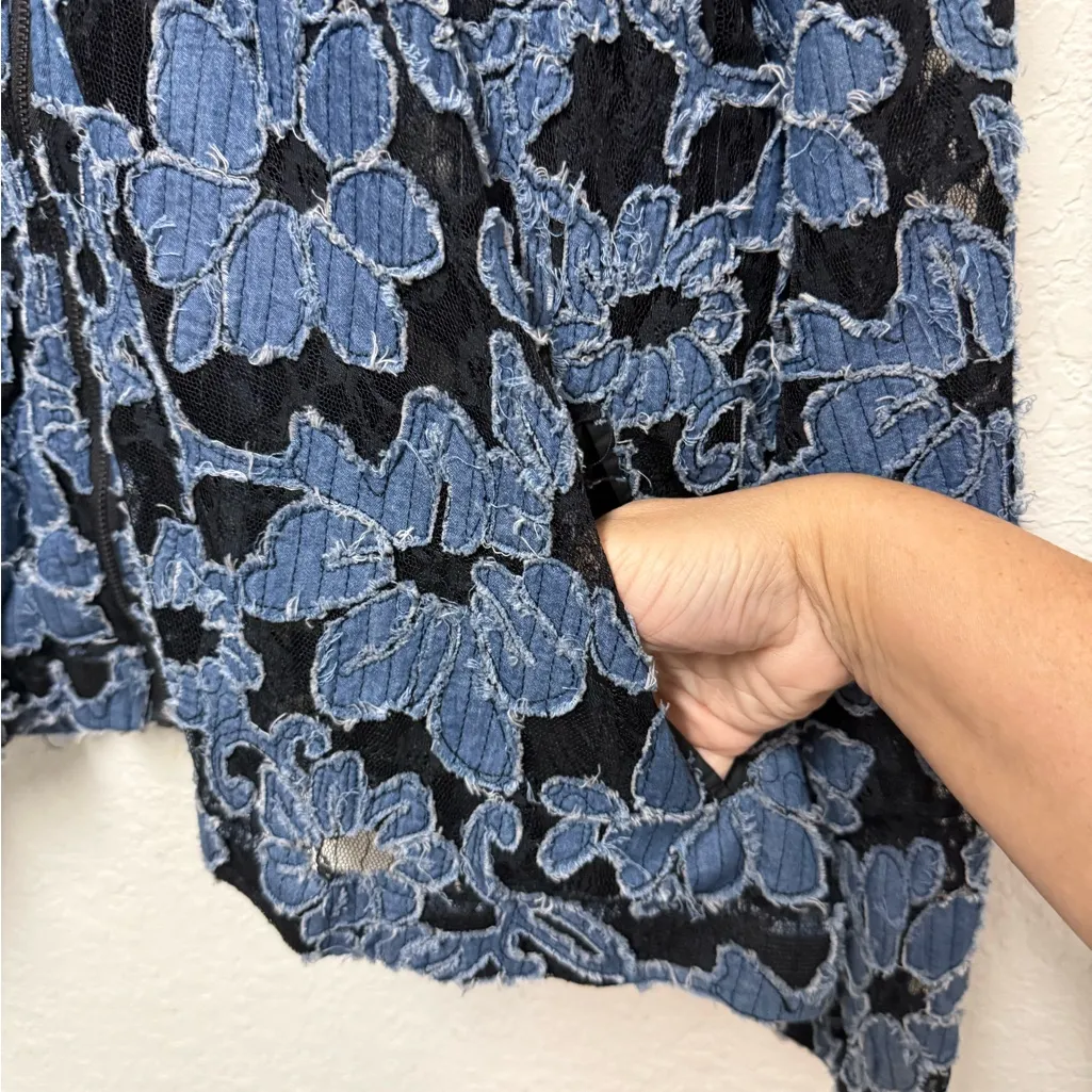 Floral Lace Women's Jacket in Blue and Black - Image 8