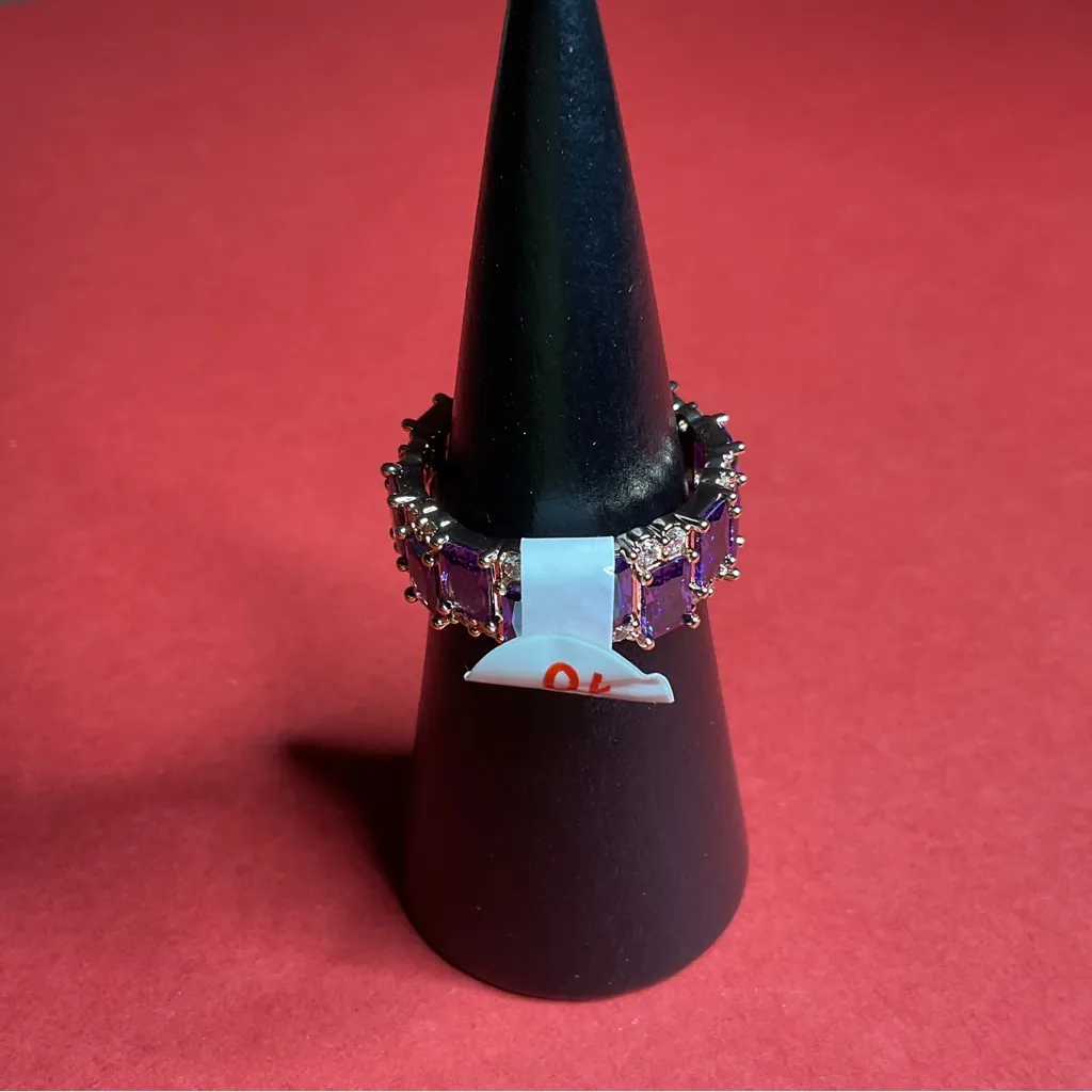 Bomb Party RG14132 “Full Hearts Of Love” Cubic Zirconia Rose Gold Sz 10 Ring NWT Purple - Image 3