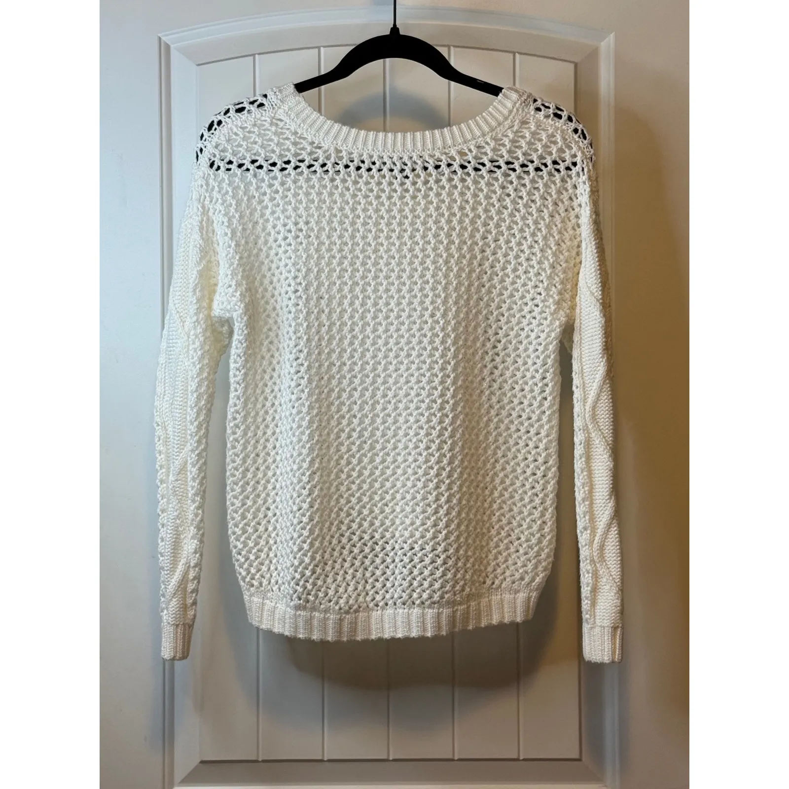 ANA A New Approach White Cable Knit Crochet Sweater Petite Size SP High/Lo‎ # - Image 3