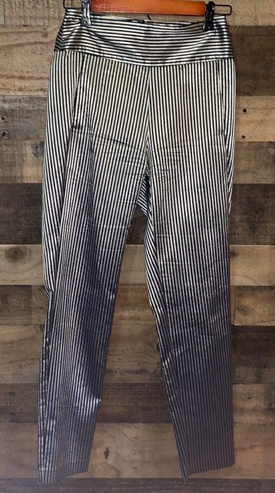 Michelle Mason Stripe Sateen Trouser Metallic vertical stripe navy trousers - Image 1