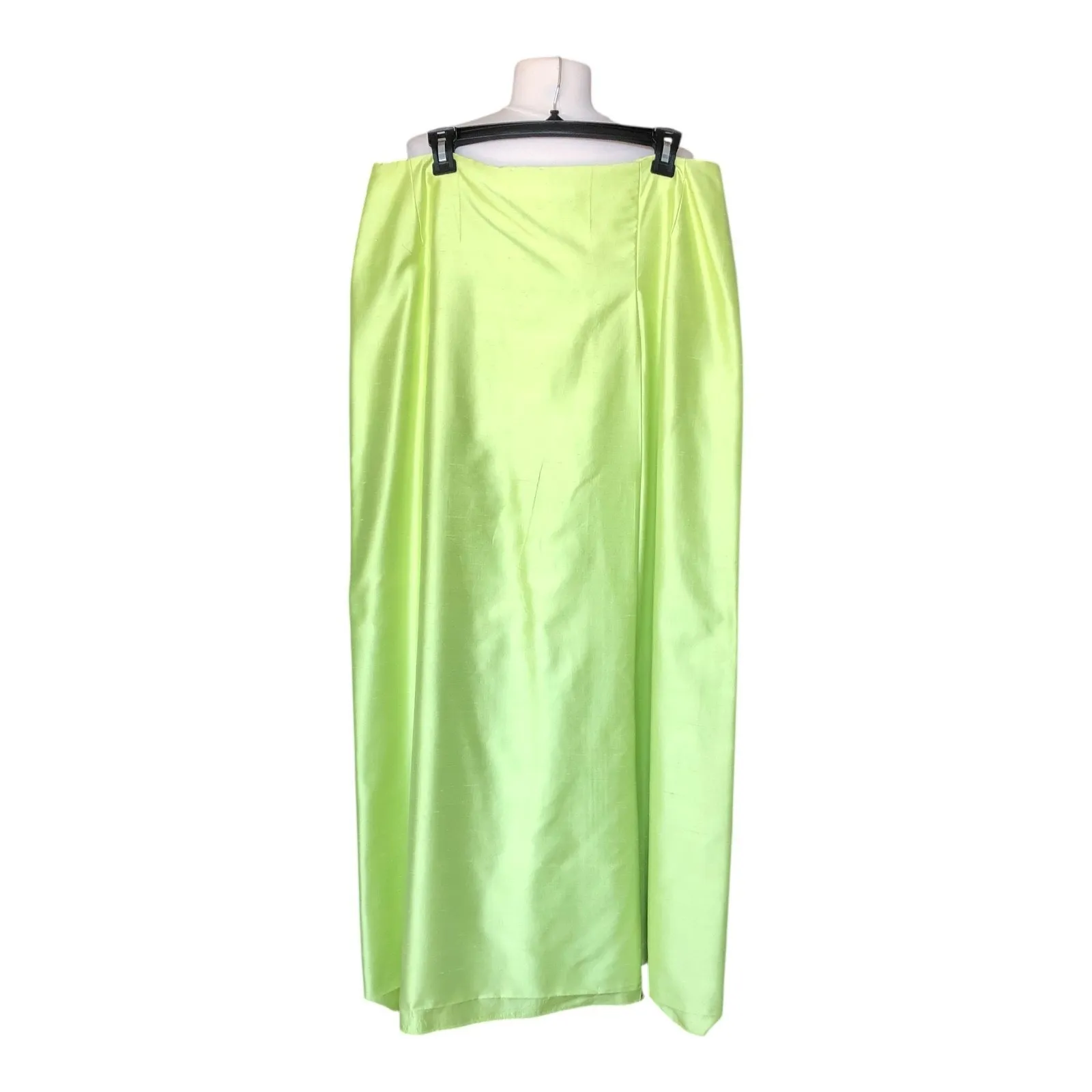 Carmen Marc Valvo Collection Lime Green Satin Midi Skirt Women's Size 10 - Image 3