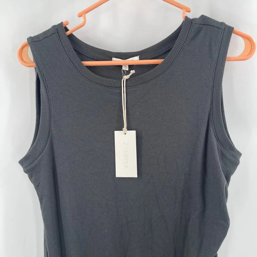 Z SUPPLY Dress Medium Gray Ribbed Bodycon Selah Eco Knit Rib Mini Casual NWT - Image 5