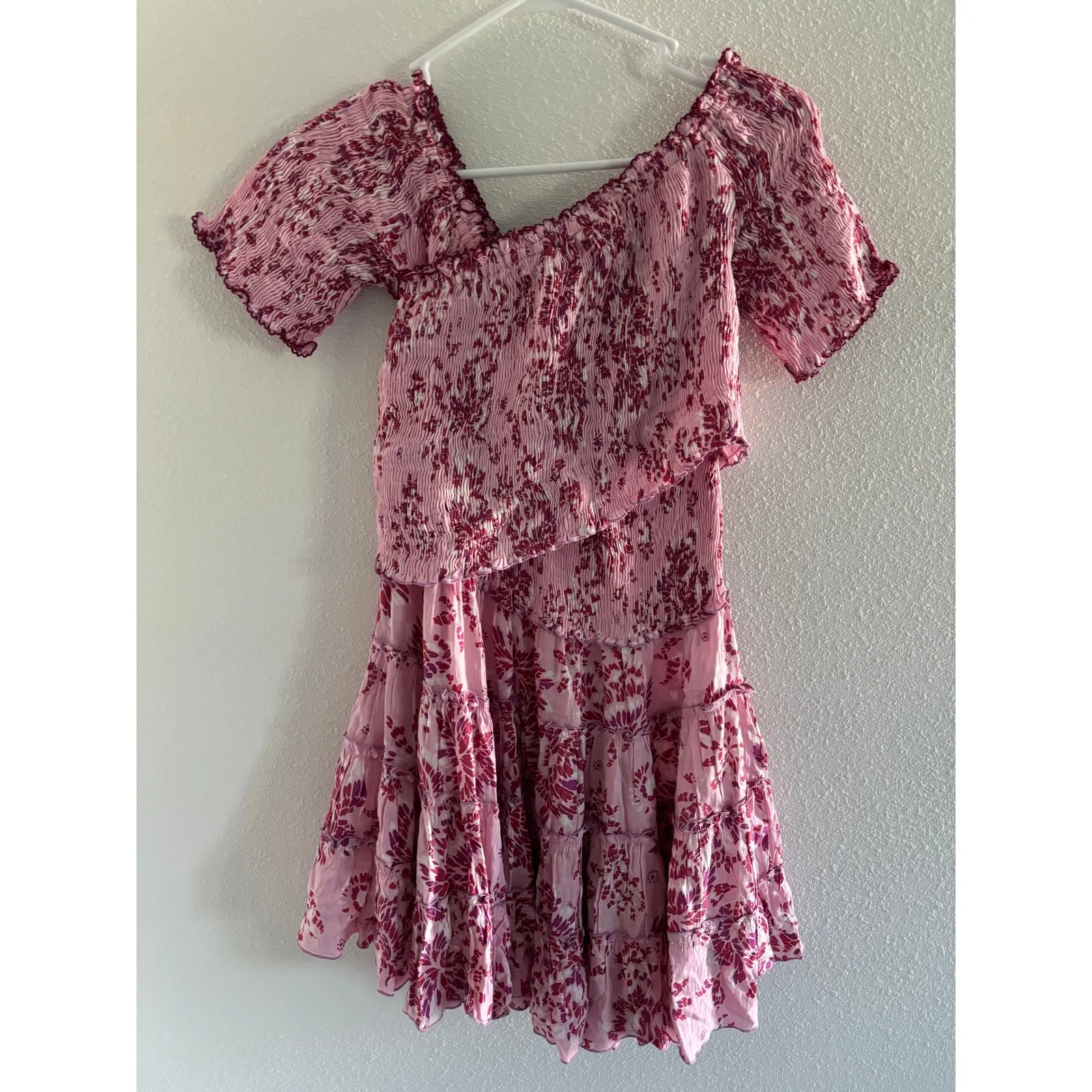 Poupette St Barth Soledad Dress Medium Pink‎ Floral Smocked Ruffle Mini Resort Pink - Image 4
