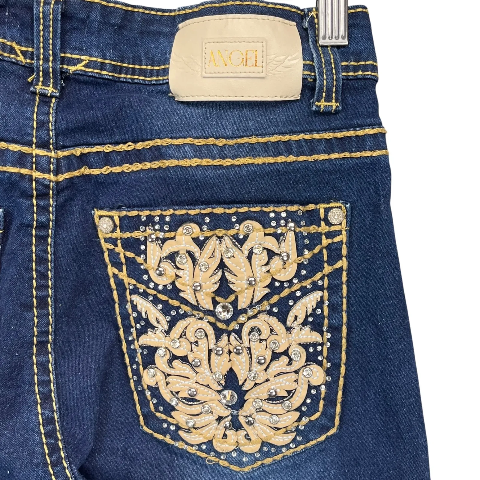 Angel LA Rhinestone Embellished Bootcut Jeans Bling Y2K‎ Western Style 11/28 Blue Size undefined - Image 5