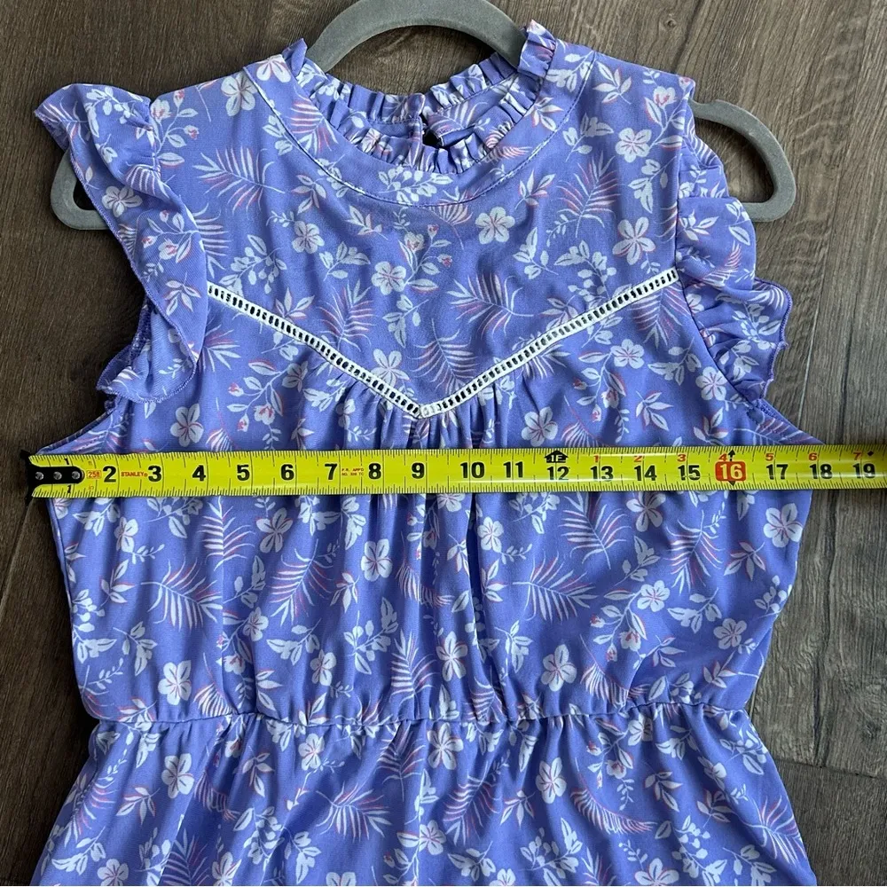 Luna Purple Floral High Neck Flowy Ruffle Dress L - Image 9