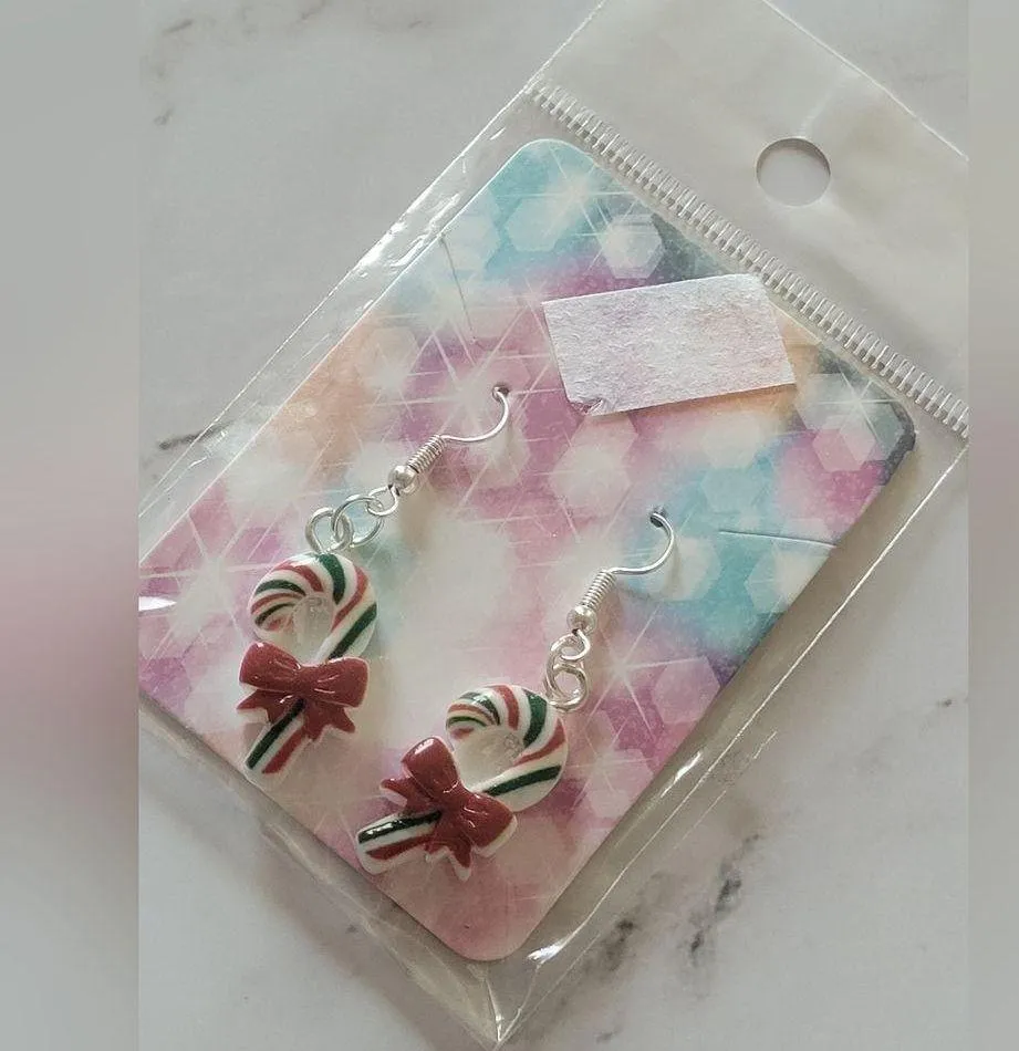 Vintage Christmas Candy Cane Pierced Earrings Stocking Stuffers Red - Image 2