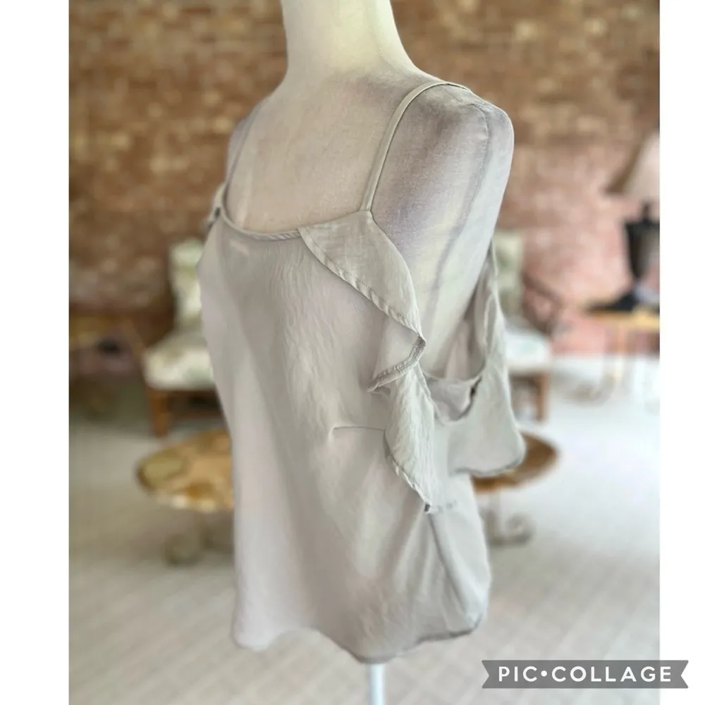 Key & Lime Flutter Sleeve Tank Top Cold Shoulder Tank Top Grey S Flowy Dressy Gray - Image 5