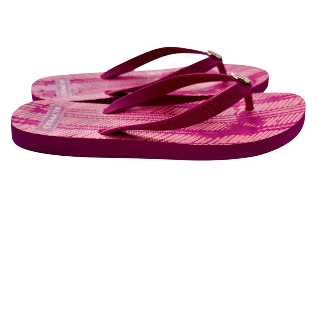 Coach Logo Medallion Pink Flip Flops Sandals Size 7-8 - Image 5
