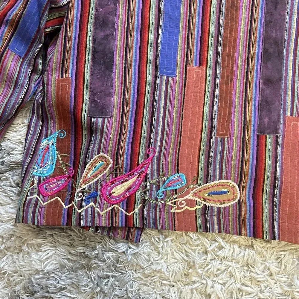 National Geographic Purple Patchwork Open Front Silk Boho Blazer Sz Medium M - Image 7