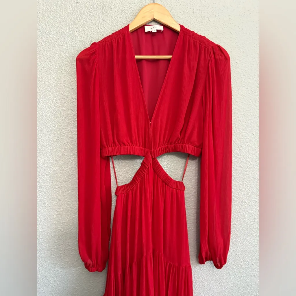 A.L.C. Isabelle Cut Out Silk Maxi Dress in Garnet Red Size 12 - Image 4