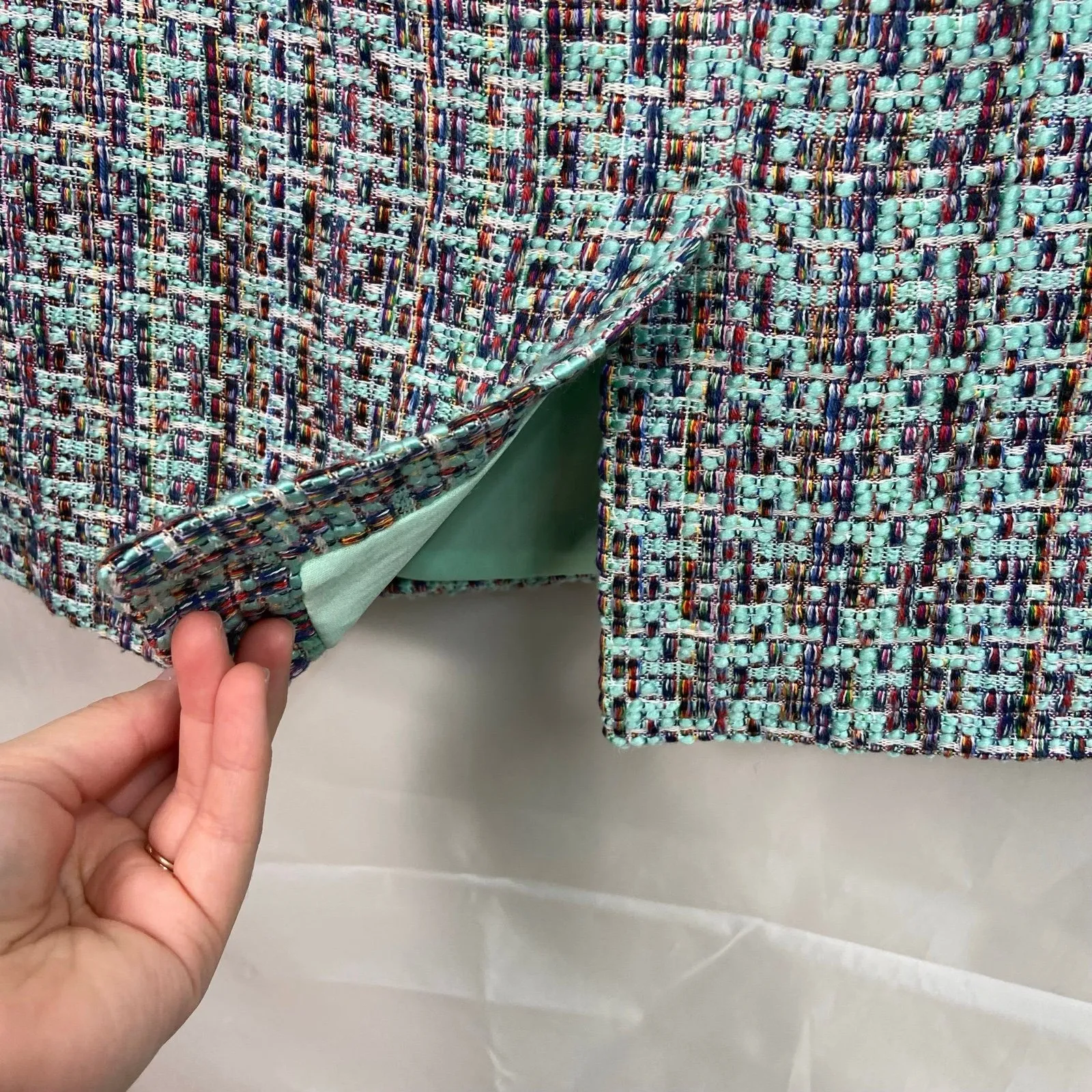 NEW Gracia women's tweed knit turquoise multicolor lined zip pencil skirt medium - Image 4