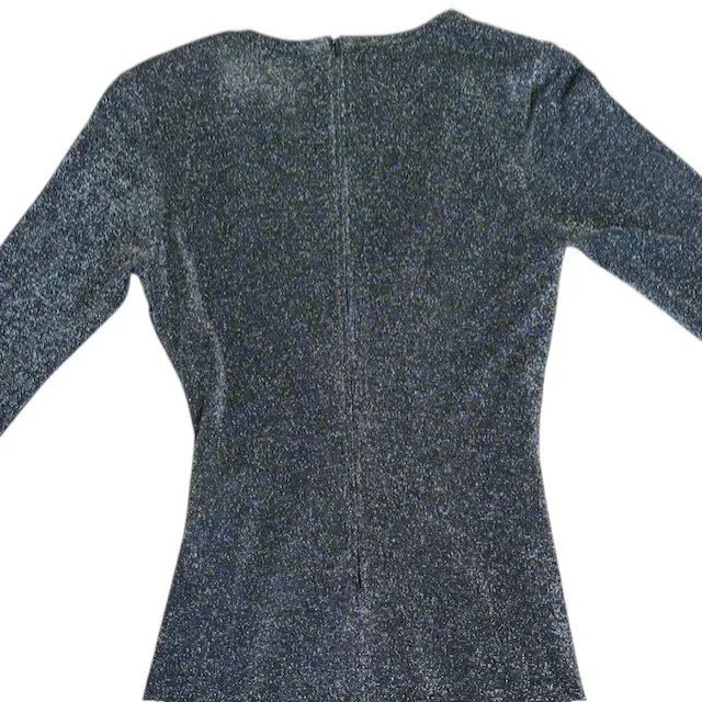 Vintage Tadashi Evening Gown Long Sleeve Maxi Dress Formal Metallic Sparkle Sz L - Image 13