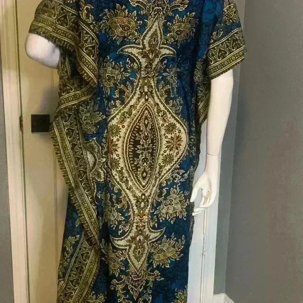 Rose by A.K. Kaftan Kimono Hippie Maxi Beach Dress Summer Dress Plus Size. D4 Blue - Image 11