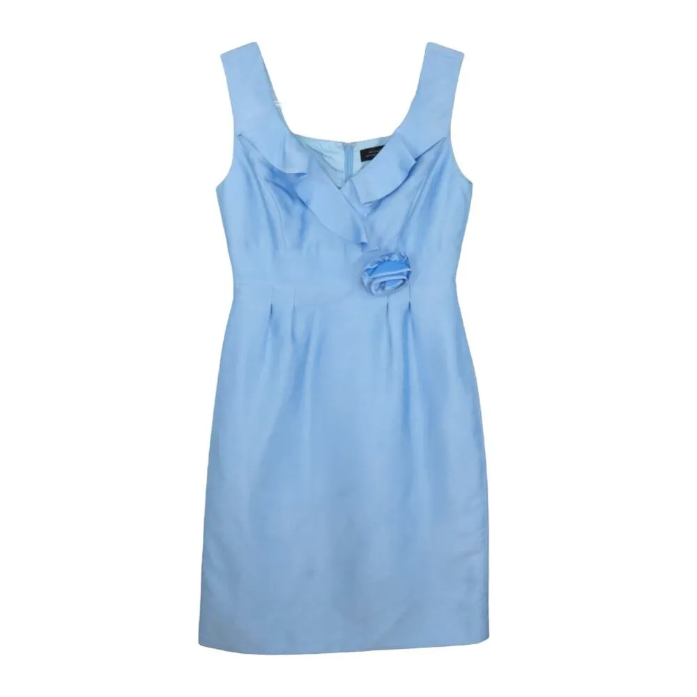 Vintage Tahari Baby Blue Satin Flower Ruffle Sleeveless Midi Slip Dress Size 4 - Image 2