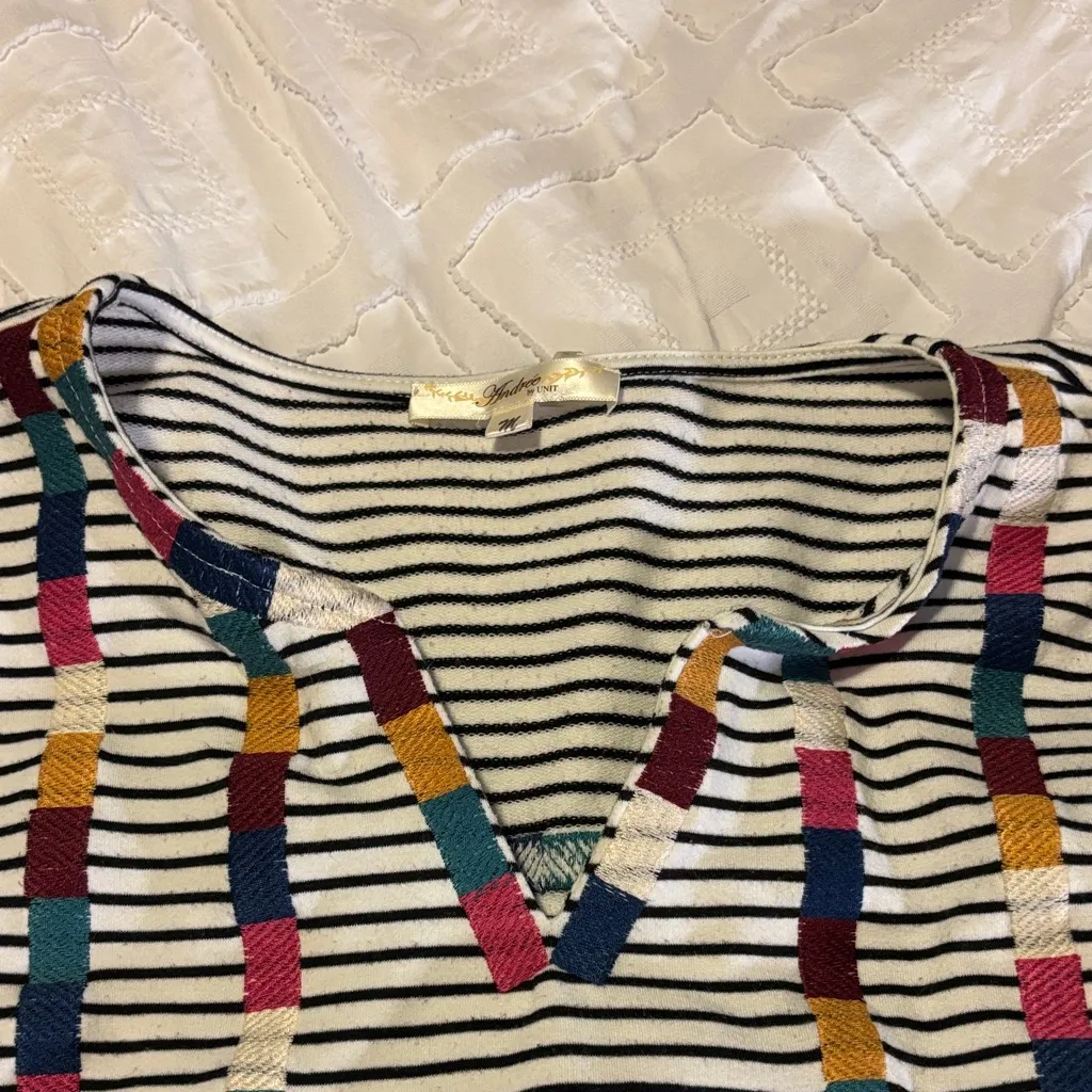 ANDREE BY UNIT Striped Long Sleeve Top with Colorful Embroidery - Image 3