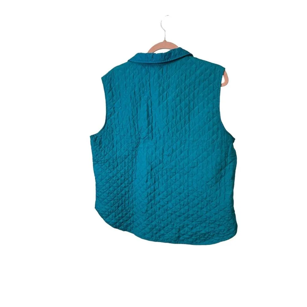 Coldwater Creek Women’s Quilted Vest Large Teal Full Button Up Pockets READ - Image 2