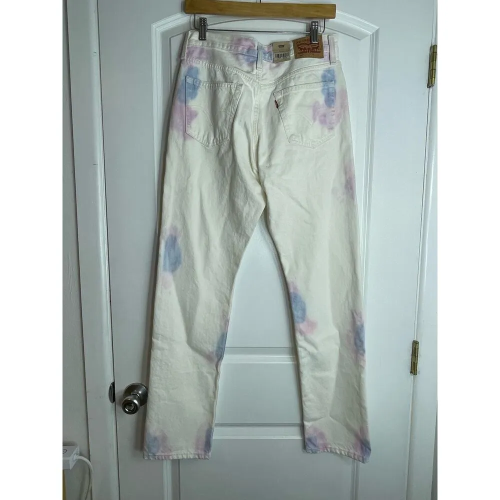 Levi's 501 Jeans Size 28 High Rise White Tie Dye Button Fly Festival Hippie NWT - Image 4