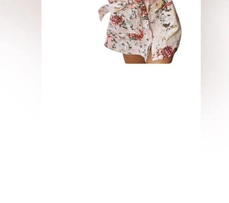 Marie Mare X  Floral Belted Mini Shirt Dress L Balloon Sleeve Pink - Image 3